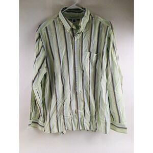 Gap Shirt Men's Size L Light Green Brown Button Down Long Sleeve Striped Pocket